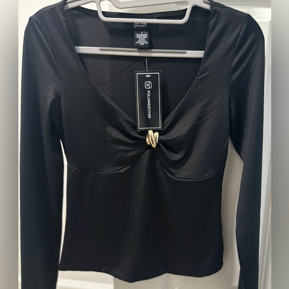 Polly & Esther Black Long Sleeve Top | Size S | NWT